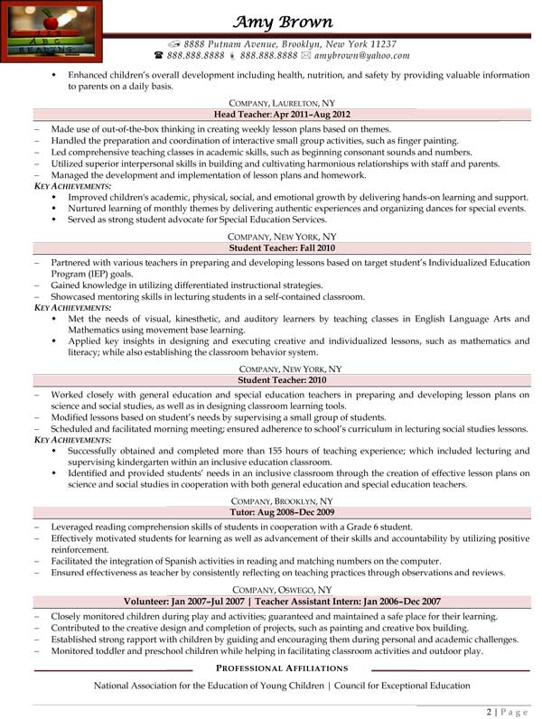 Write resume early childhood educator